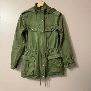 Aritzia Talula Trooper  Green Cotton Twill Hooded Utility Field Jacket Size S